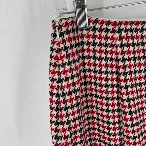 Talbots Vintage Black Red Houndstooth Pleated Hem Italian Stretch Wool Skirt 8 - Picture 6 of 10